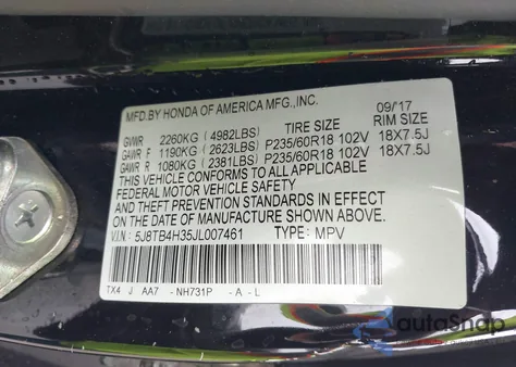 2018 Acura Rdx Acurawatch Plus Package from USA, damaged, VIN 5J8TB4H35JL007461